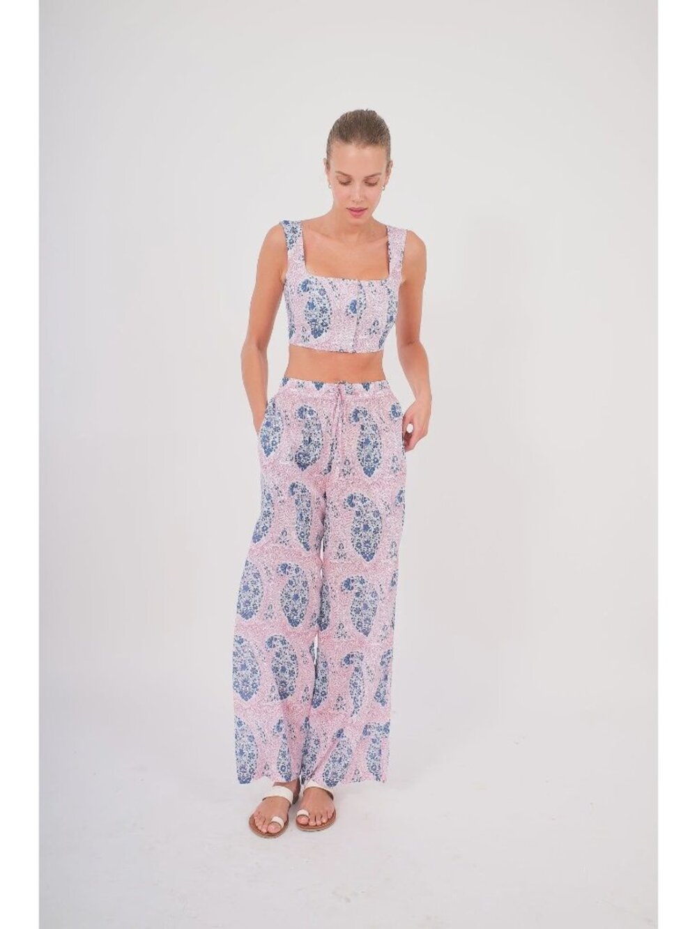 Desert Queen Vibrant Paisley Palazzo Pants + Matching Crop Top Size 36 Small